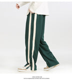 Men's Striped Slit Pants Spring Autumn Straight Wide Leg Trousers High Street Loose Casual Trousers Fashion Men Clothing