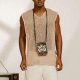 Khaki Knit Mesh Vest Men Transparent Sexy Men's Tank Tops See Through Men's Designer Clothes Sleeveless Tee Streetwear