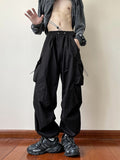 Black samurai men's pants oversize pants high street fashion plush knickerbockers American straight charging overalls