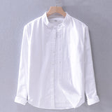 Pure Cotton Long Sleeve Shirt for Men Autumn New Yellow Stand Collar Casual Tops Male Solid Color Button Up Dress Shirt