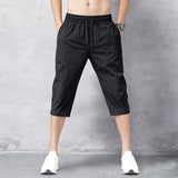 Men's Shorts Summer Breeches  Thin Nylon 3/4 Length Trousers Male Bermuda Board Quick Drying Beach Black Men's Long Shorts