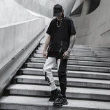 Men Black White Patchwork Casual Techwear Cargo Pants Punk Hip Hop Streetwear Joggers Man Vintage Slim Fit Sweatpants