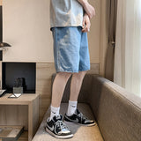 summer new men's loose casual denim shorts elastic waist drawstring black shorts brand men's clothing