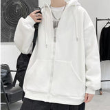 Men Autumn Fleece Casual Zip-up Hooded Fashion All-match Jogges Solid Outwear Korean Style Clothing M-4XL Oversize Male