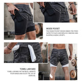 Summer New Men's Camo Running Shorts 2-in-1 Double Layer Quick Drying Gym Fitness Jogging Training Sports Casual Shorts