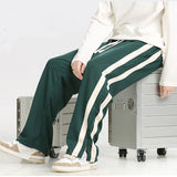 Men's Striped Slit Pants Spring Autumn Straight Wide Leg Trousers High Street Loose Casual Trousers Fashion Men Clothing