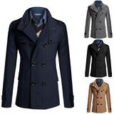 Mens Double Breasted Cotton Coat Winter Wool Blend Solid Color Casual Business Fashion Slim Trench Coat Jacket Men Clothing