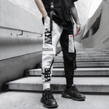 Men Black White Patchwork Casual Techwear Cargo Pants Punk Hip Hop Streetwear Joggers Man Vintage Slim Fit Sweatpants