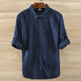 New Designer 100% Linen Long Sleeved Shirt Men Brand Casual Solid White Button Up Shirts for Men Top