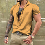 Summer Solid Color Shirt For Mens Hawaiian Blouse Casual Fashion Short Sleeve Tops Loose Oversized Tee Shirt Men Clothing