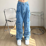 Oversize Cargo Jeans Men Vintage Distressed Denim Trousers Male Baggy Casual Pants Hip Hop Streetwear Retro Pocket