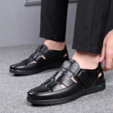 Summer Sandal Men Hollow Out PU Leather Breathable Sandals Non-slip Flats Soft Bottom Handmade Tide Design Footwear Men Shoes