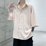 Half Sleeve Men Solid Shirts Summer Casual Oversize Blouses White Fashion Male Cardigan Vintage Korean Clothing
