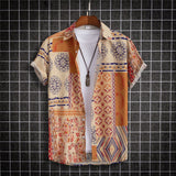 Men's Hawaiian Shirts For Men Short Sleeve 3D Printed Shirt Beach Blouse Orange Retro Tie Pattern  Shirts Summer Tops