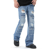 Harajuku Multi-pockets Hole Ripped Baggy Jeans for Men Y2K Straight Distressed Casual Streetwear Cargos Unisex Denim Trousers