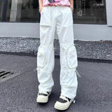 Big Pockets White Black Drawstring Straight Loose Cargos for Men and Women Wide Leg Baggy Track Pants Y2K Oversized Overalls