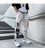 Men Black White Patchwork Casual Techwear Cargo Pants Punk Hip Hop Streetwear Joggers Man Vintage Slim Fit Sweatpants