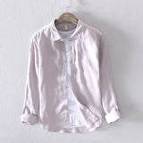 New Designer 100% Linen Long Sleeved Shirt Men Brand Casual Solid White Button Up Shirts for Men Top