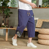 Japanese Cotton Linen Harem Pants Men Summer Breathable Linen Cropped Pants for Men Casual Elastic Waist Fitness Pants