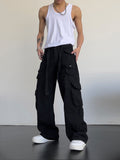 High street retro casual large pocket overalls men's and women's new summer high waist loose straight tube draped wide leg pants