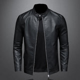 Fashion Slim Motorcycle Leather Jacket Men Stand Collar Pu Leather Jackets Solid Color Causal Mens Moto Biker Suede Outerwear