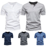 Men Henley Collar T Shirt V-Neck Short Sleeve Tops Breathable Tee Shirt Solid Color Men's Clothing Summer Casual Tank Top Tee