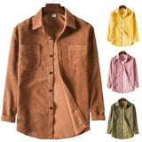 New Men's Solid Color Corduroy Long Sleeve Fashion Casual Shirt