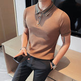 Summer Fashion Men Casual Thin Turn-down Collar Tops Male Short-sleeved Polo Shirt Men Solid Color Knitted Casual Tees S-4XL