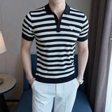 Fashion Oblique Stripes Polo T Shirts For Men Clothing Design Business Casual Short Sleeve Knitted Polos Homme S-4XL