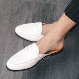 Half Shoes Men Mules Slippers Loafers Casual Shoes Men Fashion Social Patent Leather Mocassin Slip-On Breathable Leather Shoes