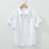 Mens Button Up Shirt Short Sleeve Pure Cotton Turn-down Collar Casual Shirts Male Solid Regular Summer New Korean Clothes