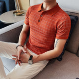 Men's High-quality Business Casual Short Sleeve Polo Shirt/Male Slim Fit Plaid Lapel Knitting Fashion Polo Shirt S-4XL Homme