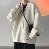 Winter Niche Design V-neck Sweater Cardigan Rajut Korea Coats Men Loose Casual Simple Solid Color Japanese Sweater Cardigan