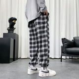 Summer Lightweight Plaid Pants Men Hip Hop Oversized Casual Pants Korean Harem Sweatpants Harajuku Fashion Streetwear Jogger Men