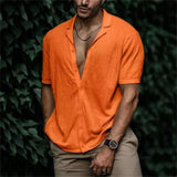 Summer Solid Color Shirt For Mens Hawaiian Blouse Casual Fashion Short Sleeve Tops Loose Oversized Tee Shirt Men Clothing