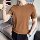British style Men's summer casual short sleeves Jacquard ice silk T-shirt/Male slim fit Round neck fashion T-shirts S-4XL