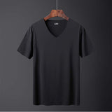 New Men's Sexy Ice Silk T-Shirts Solid Color Male Transparent Quick-dry Bodybuilding V-neck Short Sleeves Thin t shirt Tops Plus