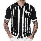 Men's Knit Striped Polo Shirt Casual Luxury Clothing Streetwear Suit Collar Button Down Breathable Vintage Summer M-3XL