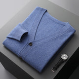 Men's Cardigan Spring and Autumn Basic Pure Wool Knitting Sweater Men Large Size Loose V-Neck Coat Pure Color Casual Jacket Top