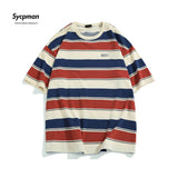 Main Striped Couples T-shirts For Men And Women In The Summer Of Loose Contrast Color Short Sleeve Best Seller