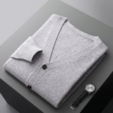 Men's Cardigan Spring and Autumn Basic Pure Wool Knitting Sweater Men Large Size Loose V-Neck Coat Pure Color Casual Jacket Top