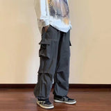 Men Solid Cargo Pants Harajuku Elastic Waist Side Pocket Tracksuit Pants Male Casual Hip Hop Drawstring Baggy Long Trousers