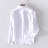 New Designer 100% Linen Long Sleeved Shirt Men Brand Casual Solid White Button Up Shirts for Men Top