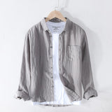 New Designer 100% Linen Long Sleeved Shirt Men Brand Casual Solid White Button Up Shirts for Men Top