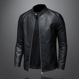 Fashion Slim Motorcycle Leather Jacket Men Stand Collar Pu Leather Jackets Solid Color Causal Mens Moto Biker Suede Outerwear