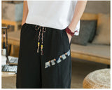 Japanese Cotton Linen Harem Pants Men Summer Breathable Linen Cropped Pants for Men Casual Elastic Waist Fitness Pants