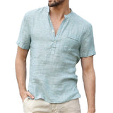 Summer New Fashion Cotton Linen Casual Shirts  Male Short Sleeve  Breathable  Tops