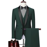 Men Business Casual Wedding Party Three Pieces Jacket Trousers Waistcoat Set Male Blazer Coat Pants Vest Fashion Slim Fit Suits