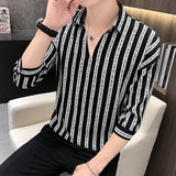 ngland Style Fashion Print Shirt Men Summer Men Three Quarter Sleeve Luxury Shirt Casual Loose Shirts