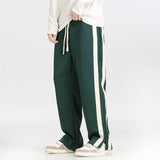 Men's Striped Slit Pants Spring Autumn Straight Wide Leg Trousers High Street Loose Casual Trousers Fashion Men Clothing